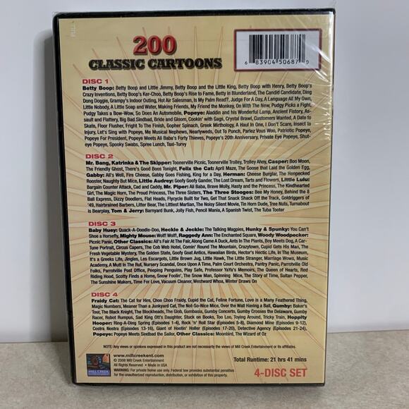 200 CLASSIC CARTOONS COLLECTION Betty Boop/Popeye/Felix/Casper DVD NEW/SEALED - Picture 2 of 5